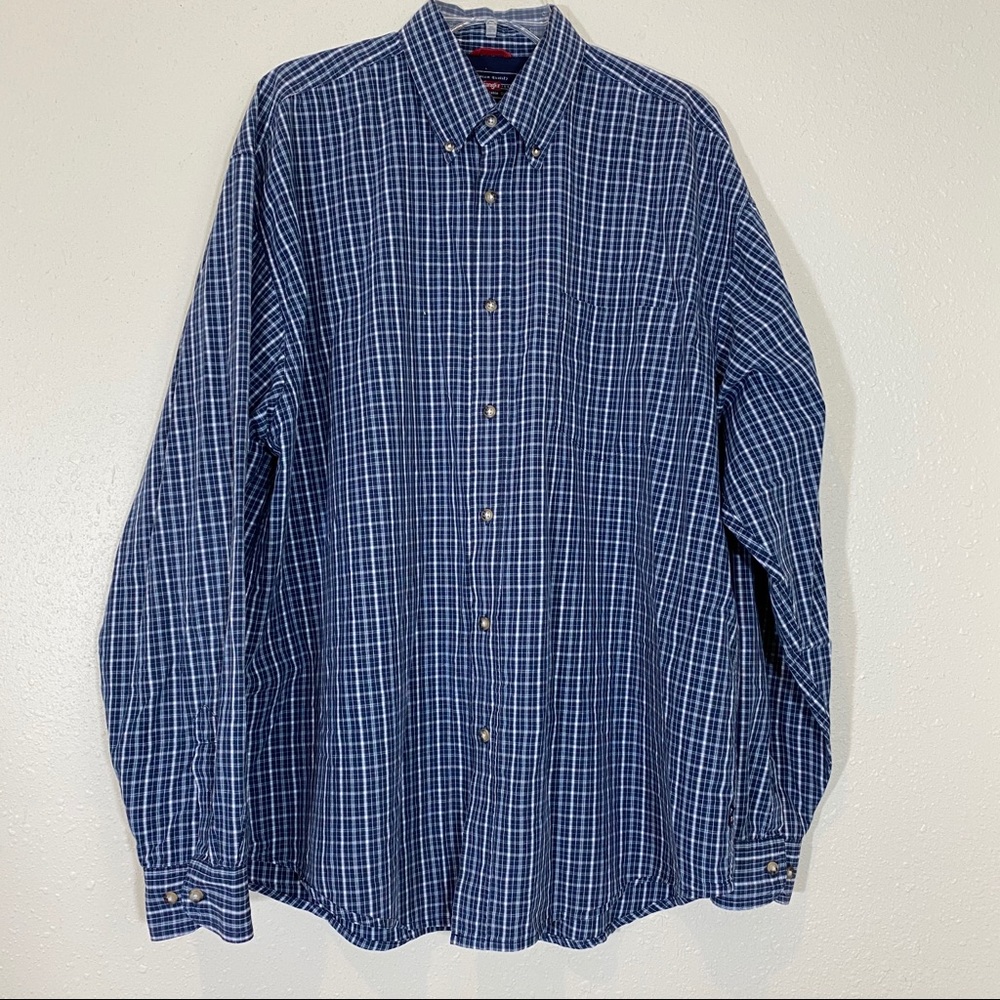 Wrangler Plaid Men’s Shirt XL blue checkered  button down shirt long sle…